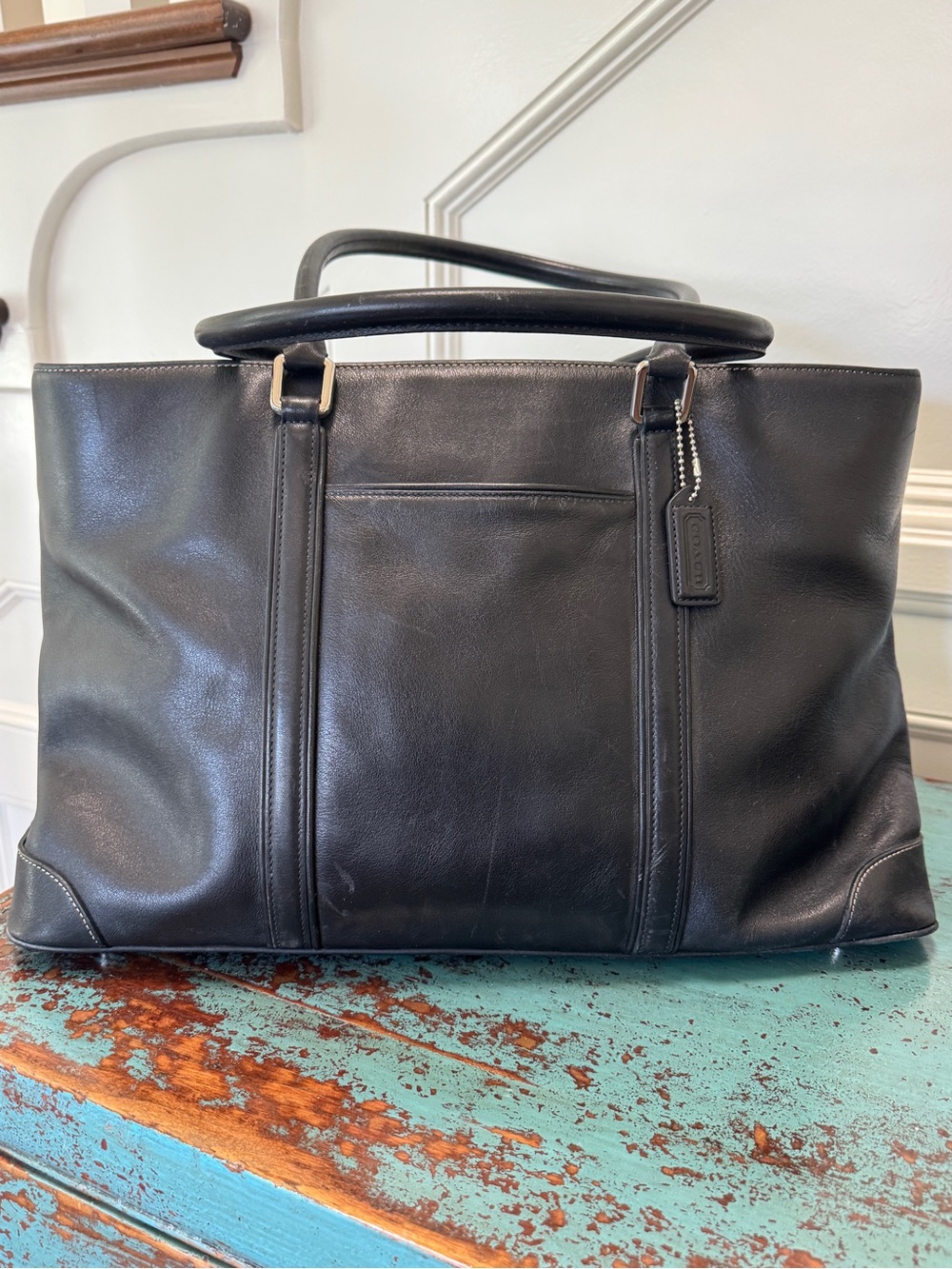 Coach Black Leather Laptop Tote Bag
